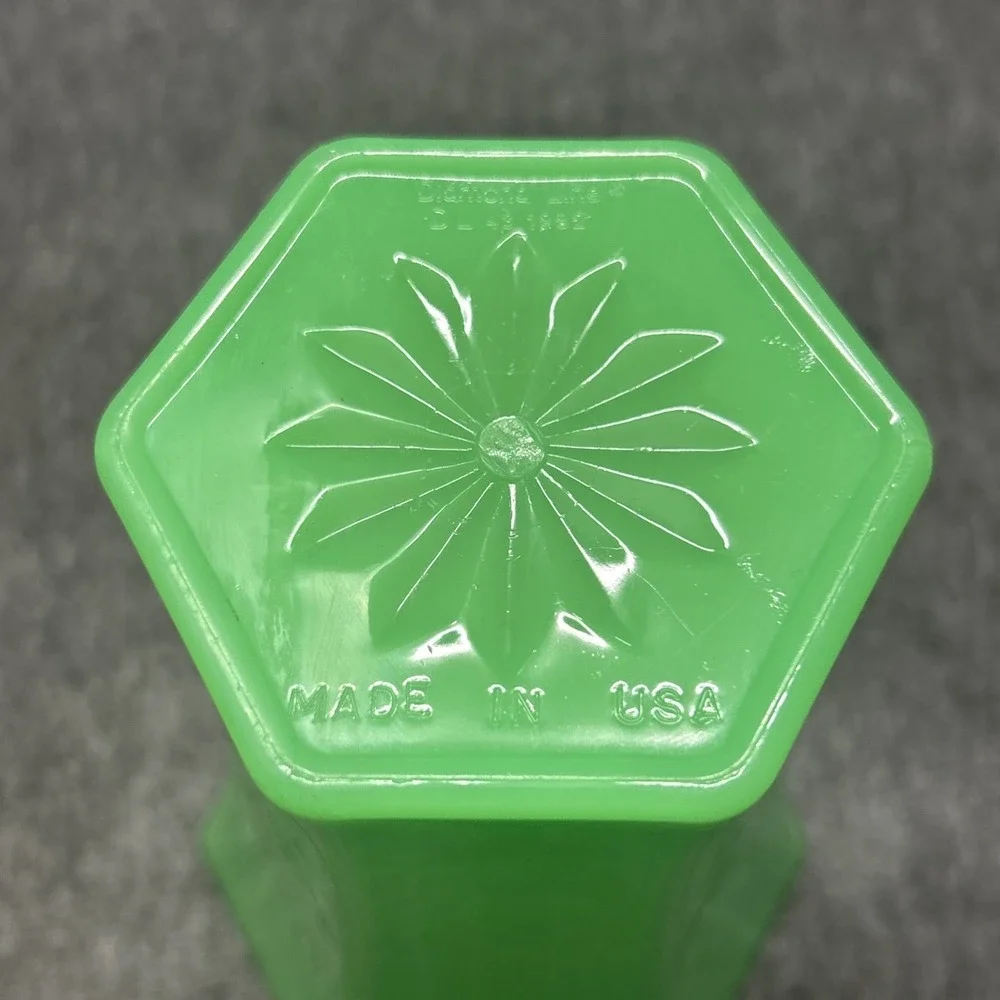 Vintage‎ Diamond Line Flower Hexagonal Vase Neon Green Model 43-1992 USA Made 8